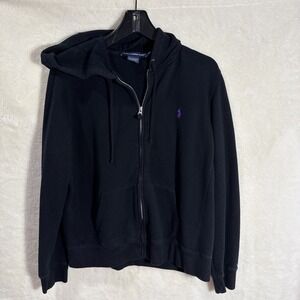 Polo Ralph Lauren Sport  Black Zip Front Hoodie with Purple Horse Womens XL